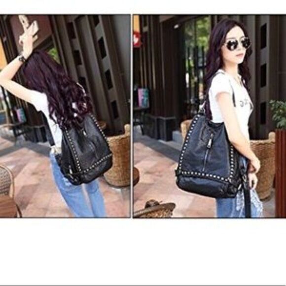 New Rivet Studded Leather Shoulder Bag Backpack - Picture 6 of 8